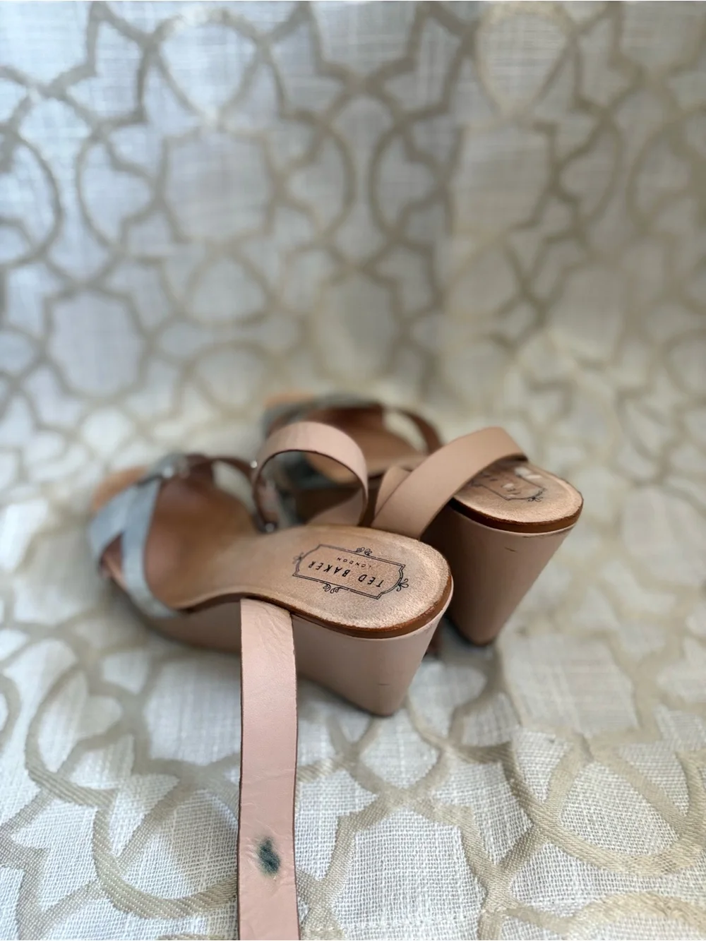 Ted Baker Blush Wedge Sandals with Silver Metallic Strap